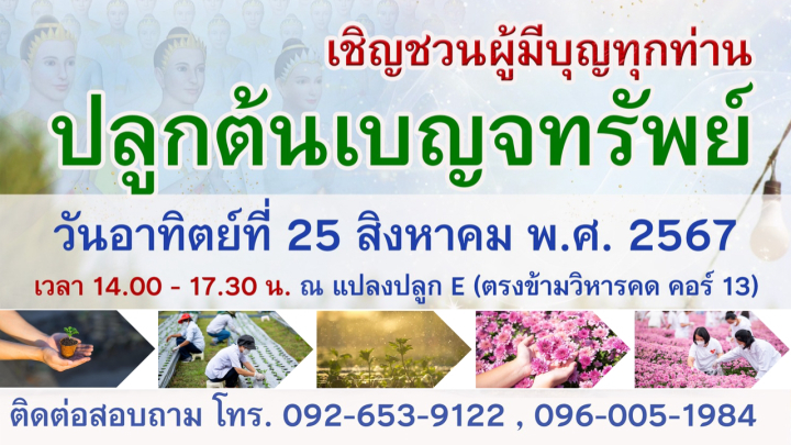 ร่วมรับบุญพิเศษ  "ปลูกต้นเบญจทรัพย์" (วันอาทิตย์ที่ 25 สิงหาคม 2567)