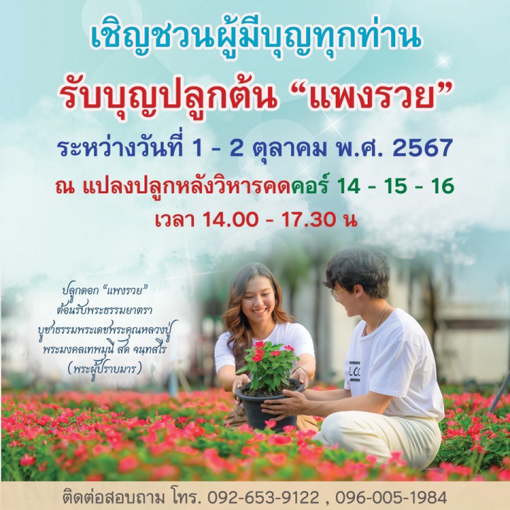 ร่วมรับบุญปลูก “ดอกแพงรวย” ณ แปลงปลูกหลังวิหารคด คอร์ 14 - 16