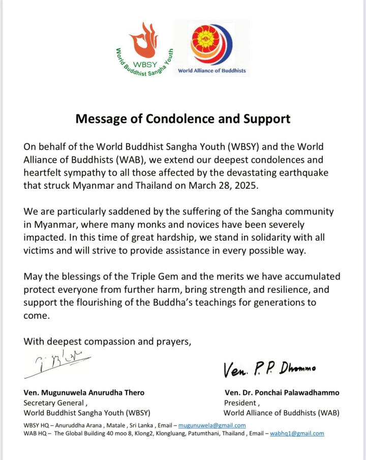 Heartfelt Condolences for Myanmar & Thailand Earthquake Victims: WBSY and WAB Stand in Solidarity