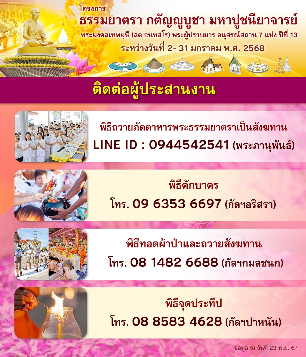 ติดต่อผู้ประสานงาน ธรรมยาตรา ปีที่ 13