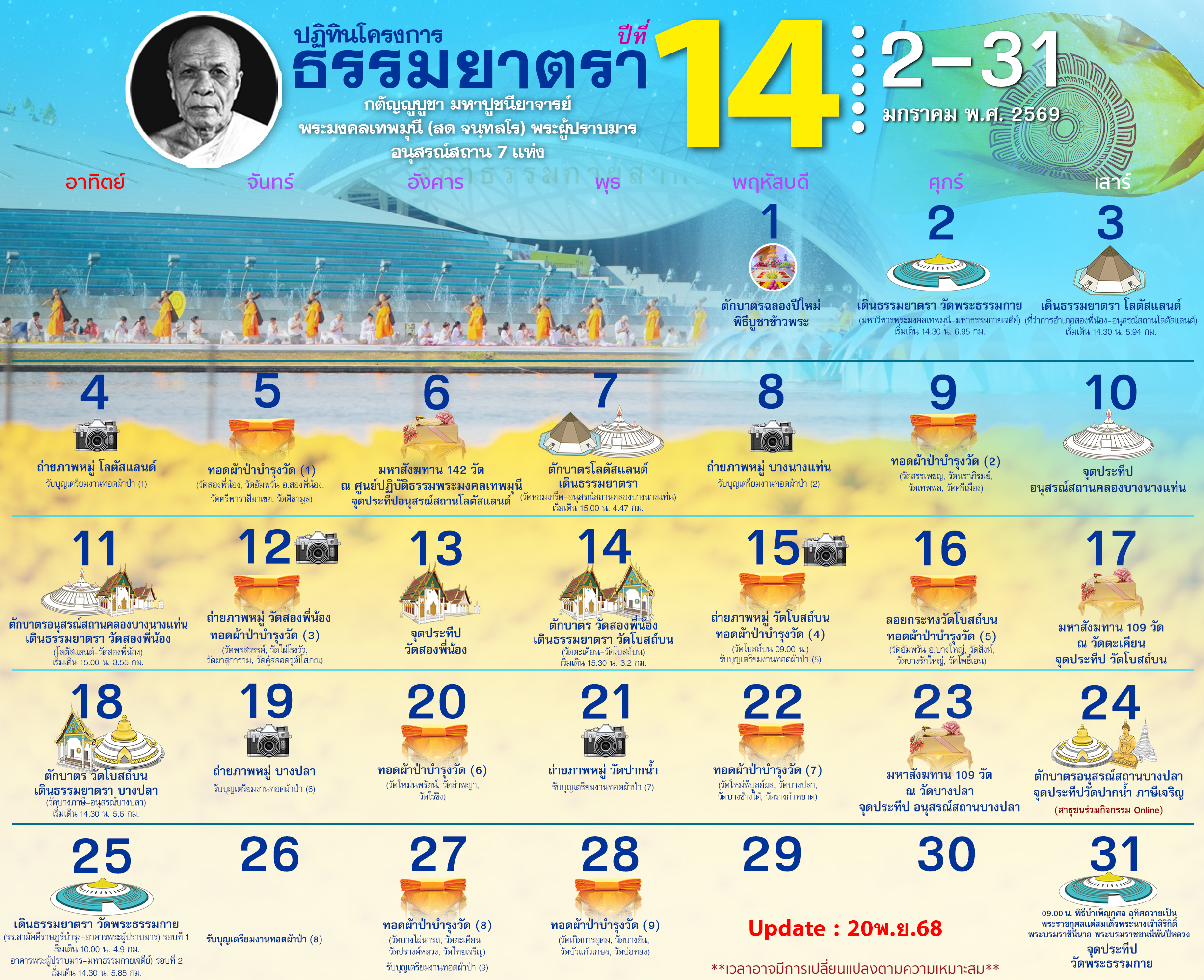 กำหนดการธรรมยาตรา เส้นทางพระผู้ปราบมาร ปีที่ 14