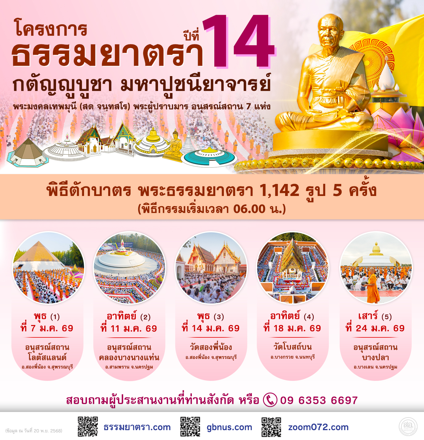 พิธีตักบาตร พระธรรมยาตรา 1,142 รูป