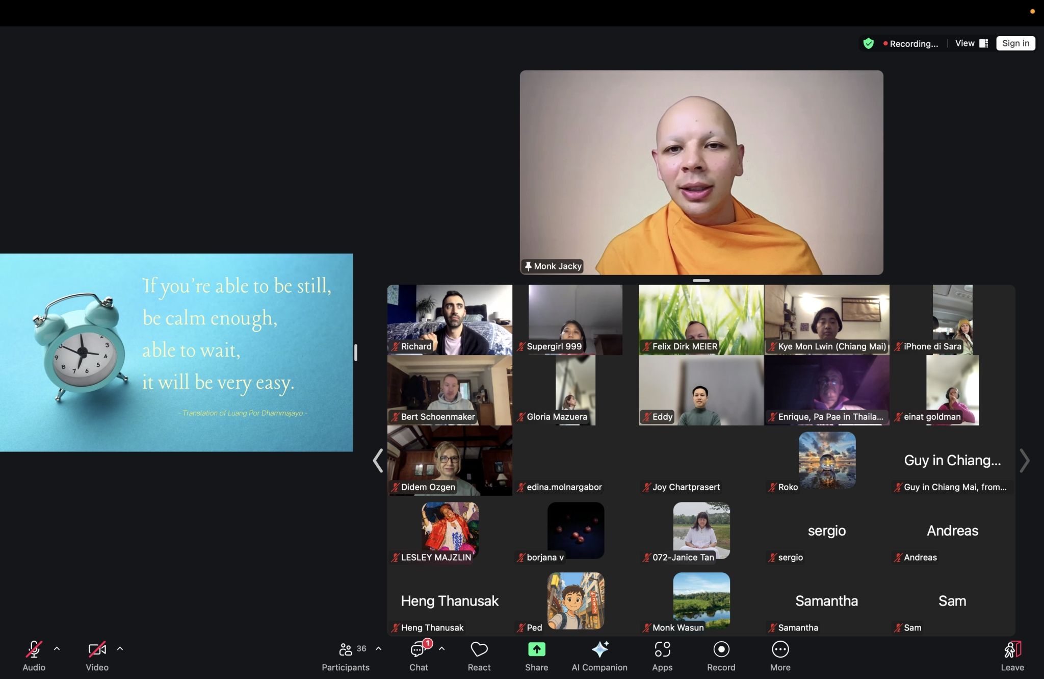 ศูนย์ปฏิบัติธรรมนานาชาติปาย จัดกิจกรรมนั่งสมาธิออนไลน์