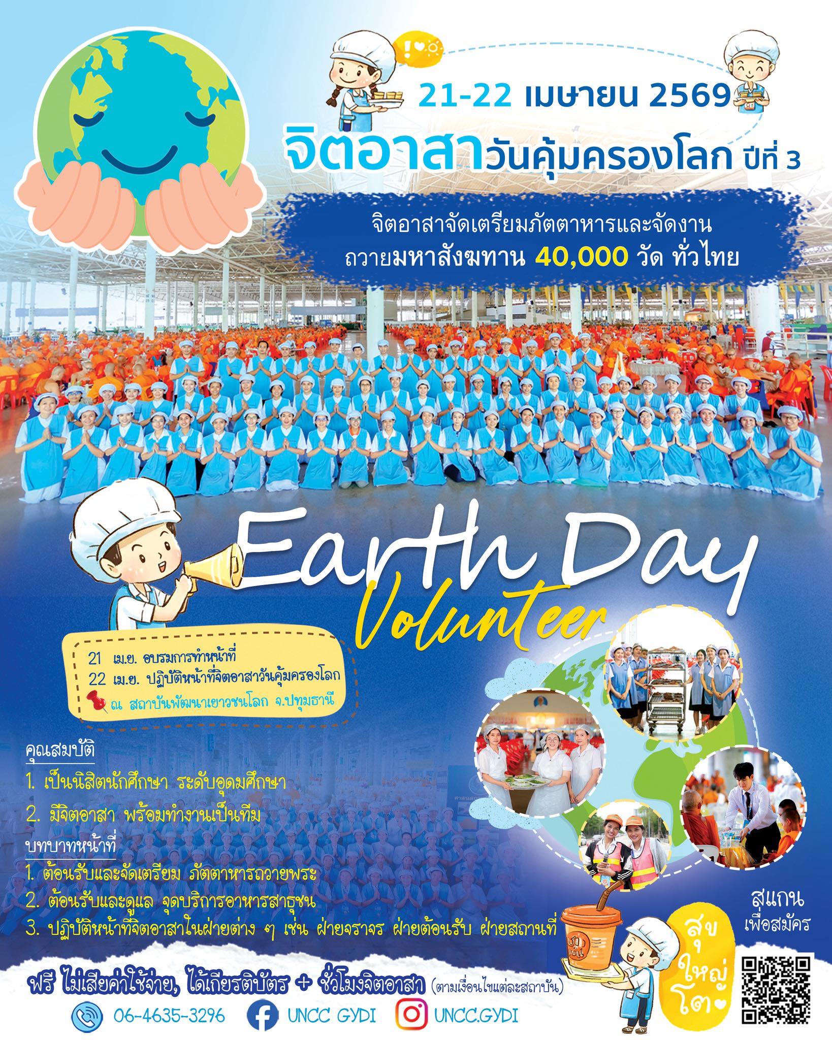 อาสาสมัครจัดภัตตาหารและจัดงานถวายมหาสังฆทาน 40,000 วัด ทั่วไทย (นิสิตนักศึกษา ระดับอุดมศึกษา)