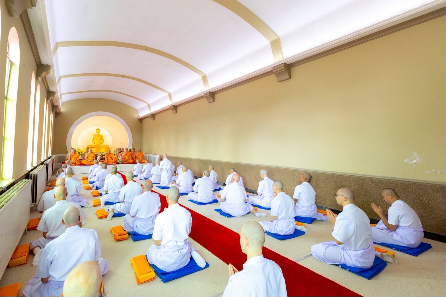 The mass ordination of 38 ordinands at Wat Phra Dhammakaya Belgium