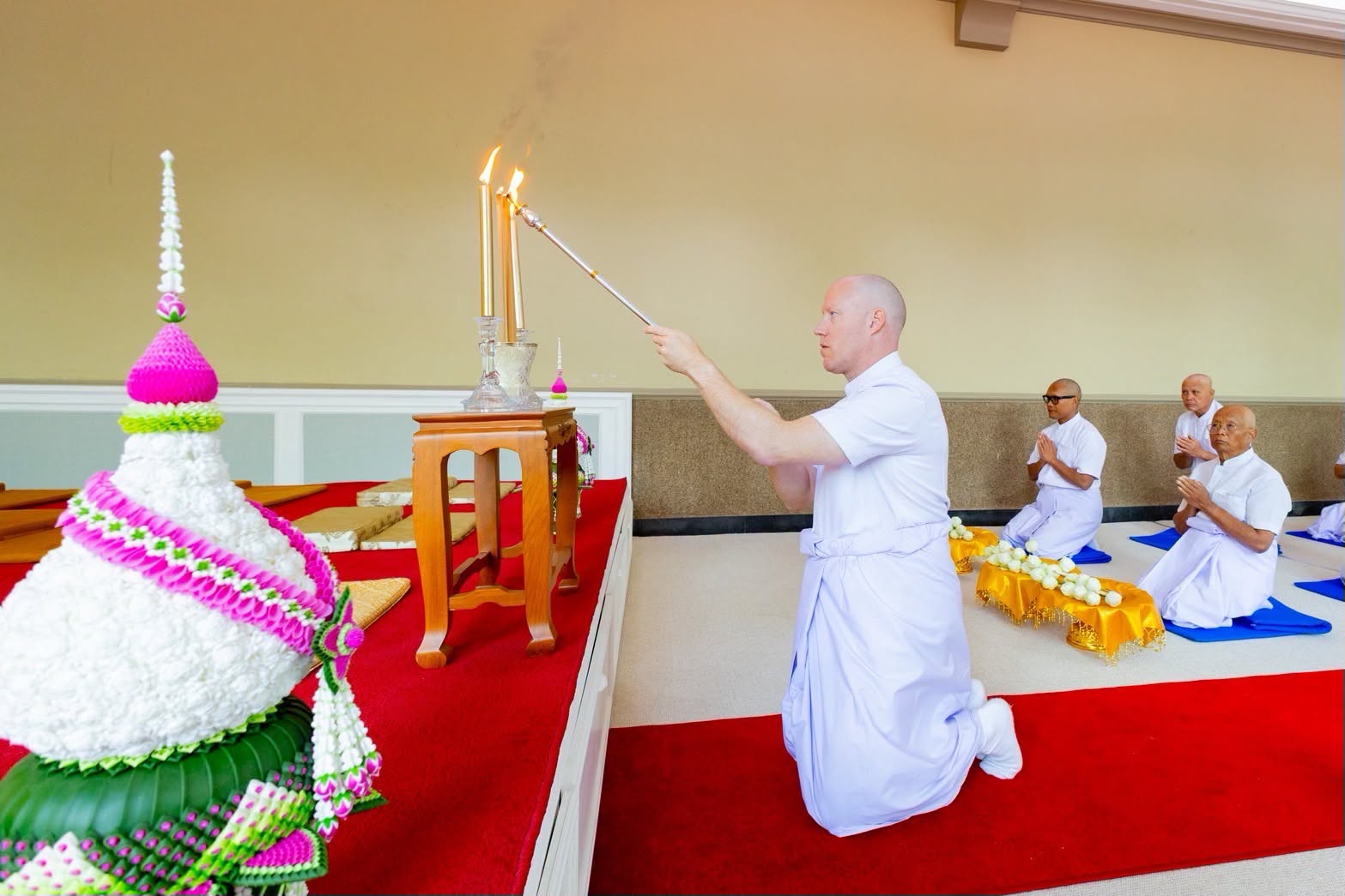 The mass ordination of 38 ordinands at Wat Phra Dhammakaya Belgium