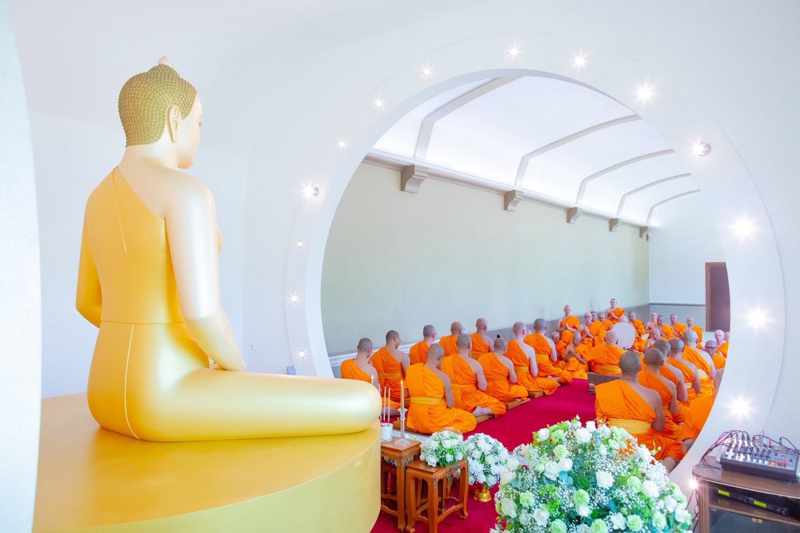 The mass ordination of 38 ordinands at Wat Phra Dhammakaya Belgium