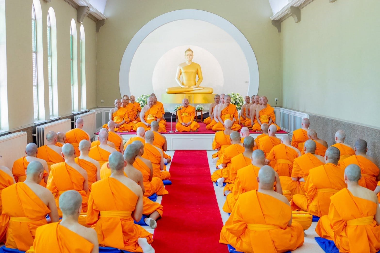 The mass ordination of 38 ordinands at Wat Phra Dhammakaya Belgium