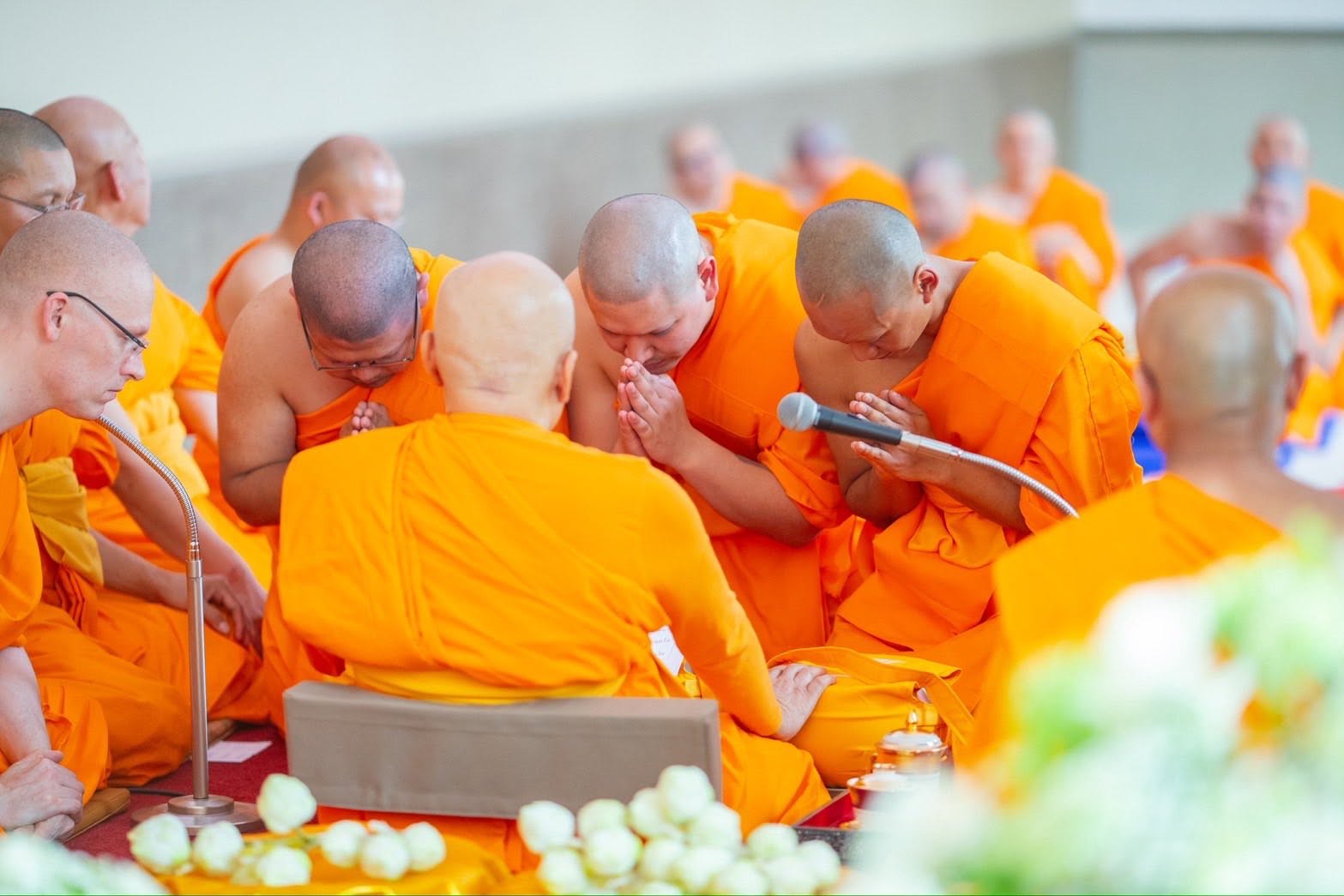 The mass ordination of 38 ordinands at Wat Phra Dhammakaya Belgium