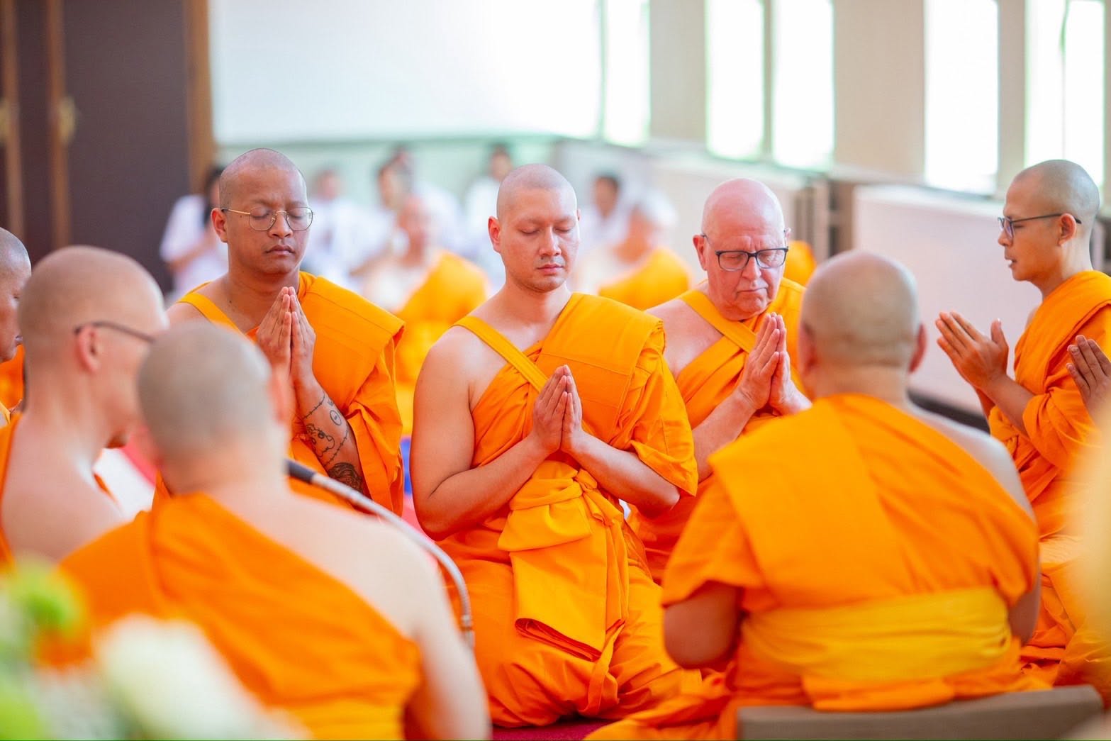 The mass ordination of 38 ordinands at Wat Phra Dhammakaya Belgium