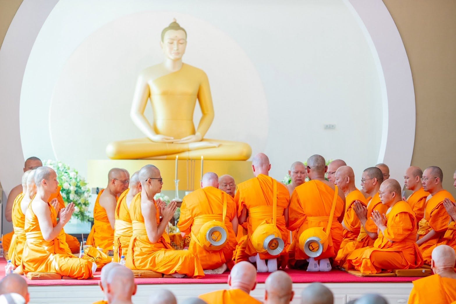 The mass ordination of 38 ordinands at Wat Phra Dhammakaya Belgium