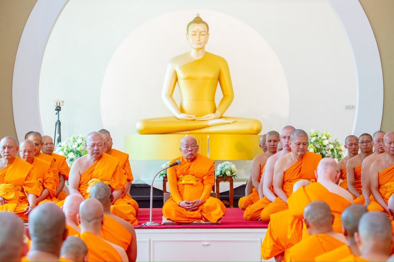 The mass ordination of 38 ordinands at Wat Phra Dhammakaya Belgium