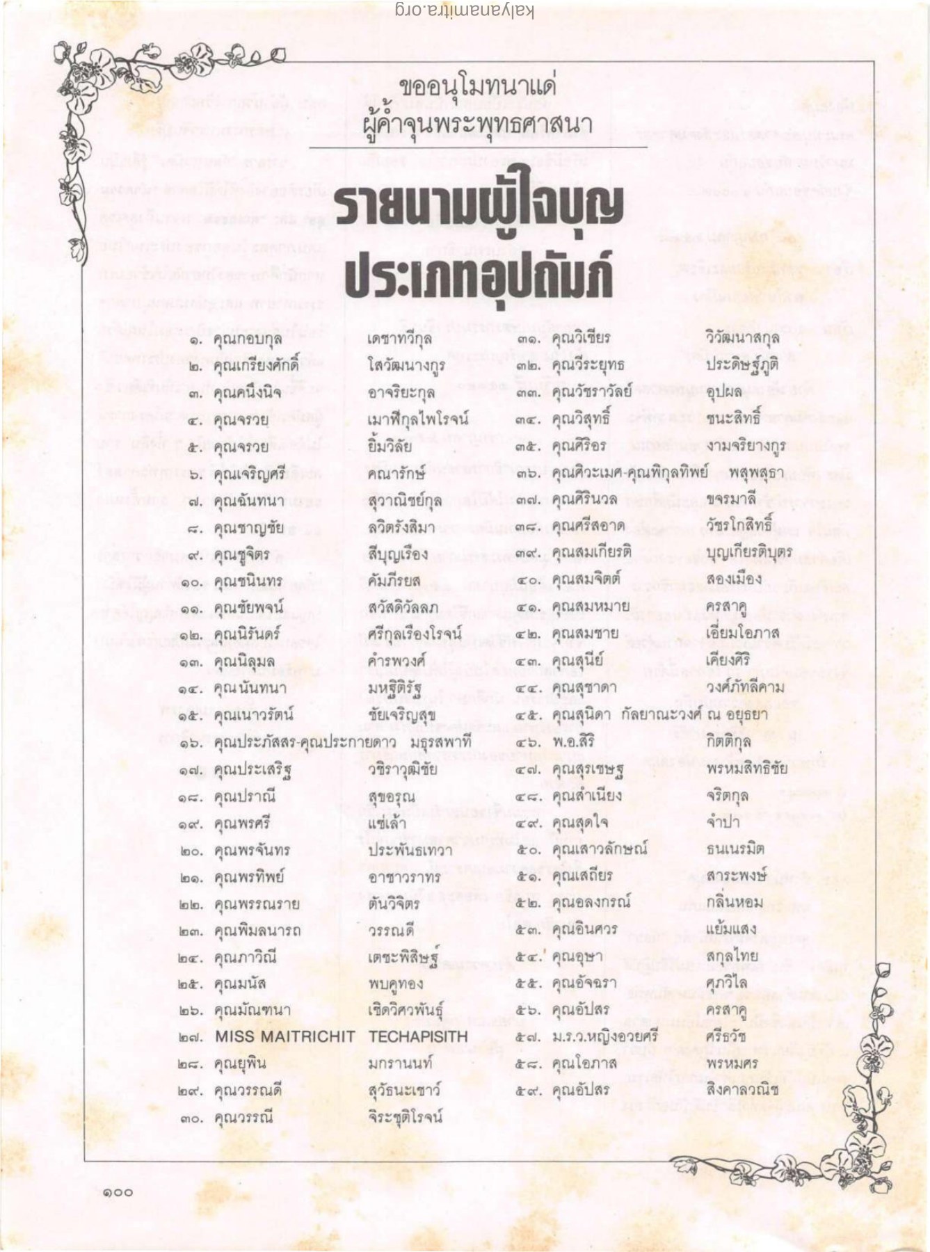 รายนามผู้ใจบุญ วารสารกัลยาณมิตร ปี 2529 ฉบับที่ 2 เดือนกุมภาพันธ์ หน้า 106