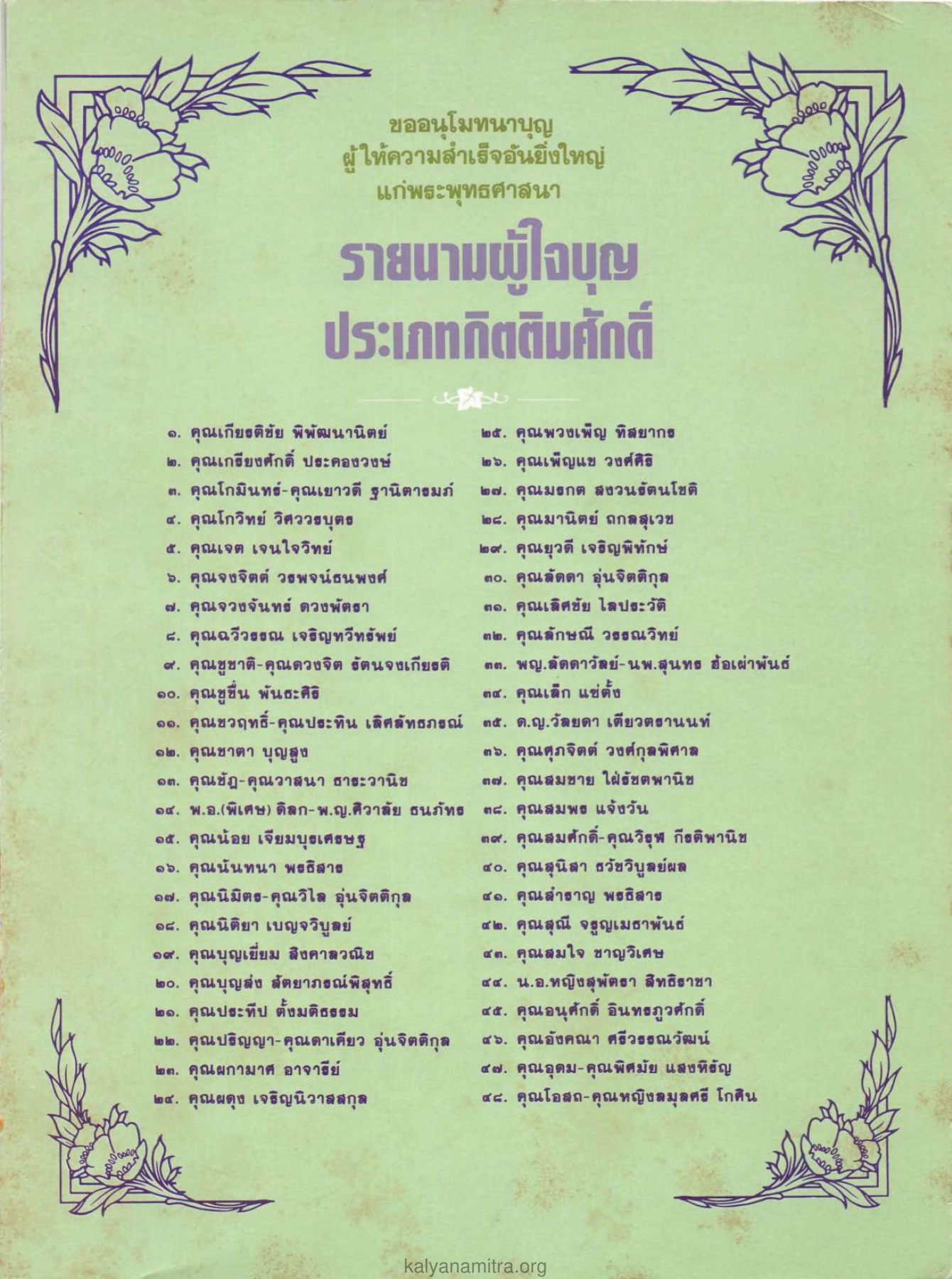 การอนุโมทนาบุญ วารสารกัลยาณมิตร ปี 2529 ฉบับที่ 2 เดือนกุมภาพันธ์ หน้า 107