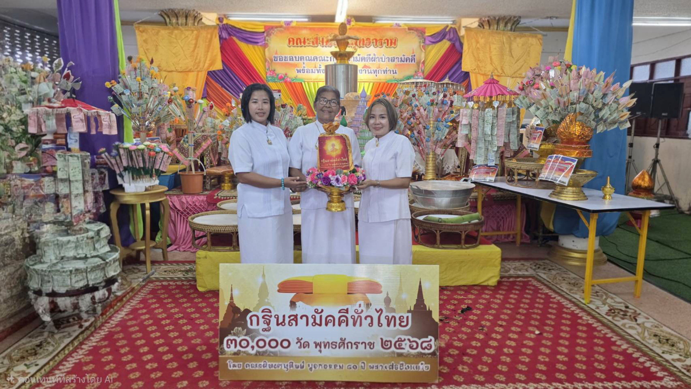 ภาพหมู่ถือพานถวายปัจจัยวัดวิสุทธาราม(บางสีคต)