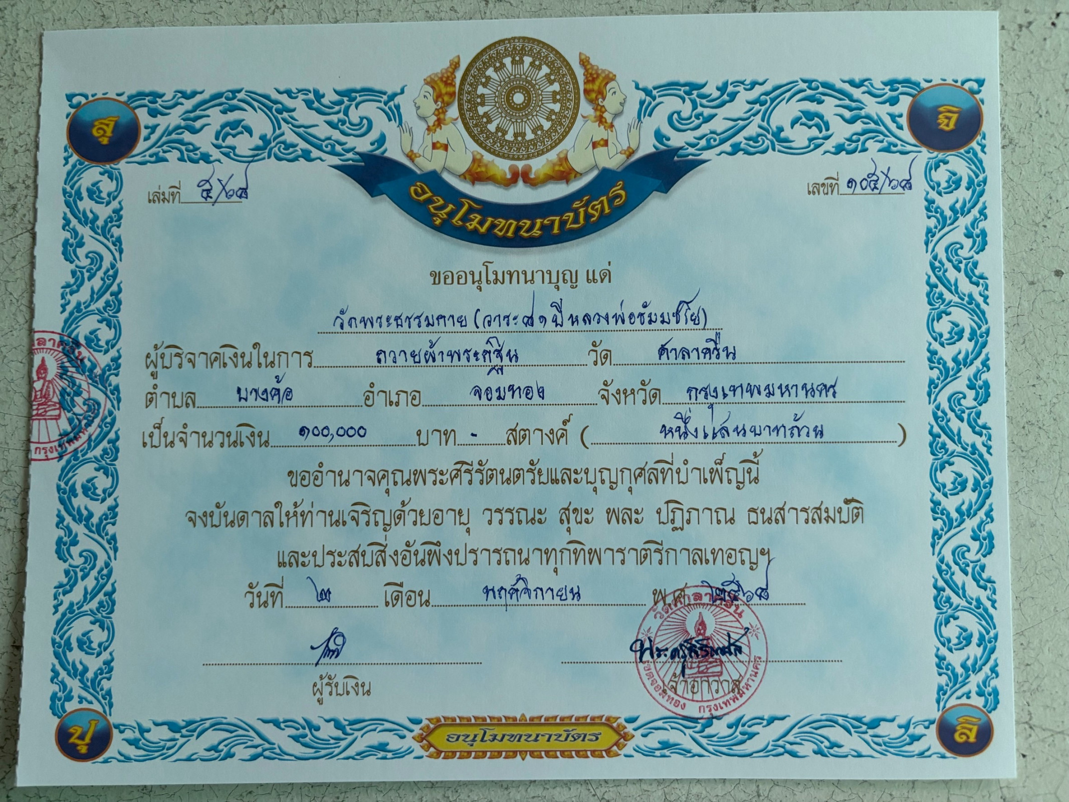 ภาพการถวายปัจจัยวัดศาลาครืน