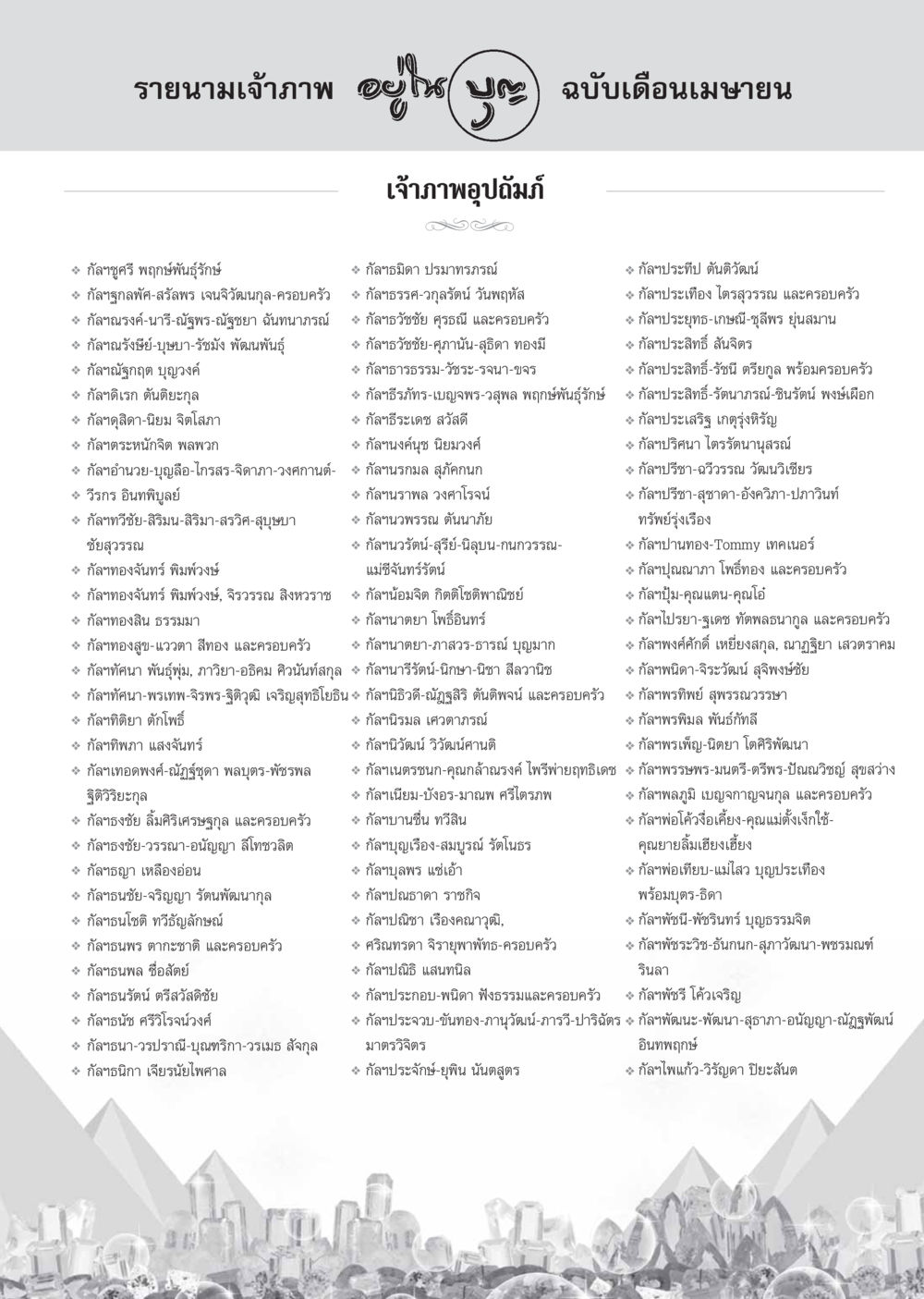 รายนามเจ้าภาพเดือนเมษายน วารสารอยู่ในบุญ ประจำเดือน เมษายน พ.ศ.2555 หน้า 127