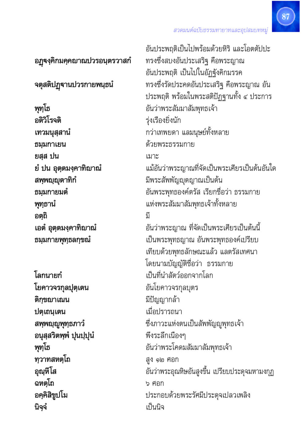 ความรู้เกี่ยวกับธรรมกายและพระสัมมาสัมพุทธเจ้า สวดมนต์ ฉบับธรรมทายาทและอุปสมบท หน้า 87