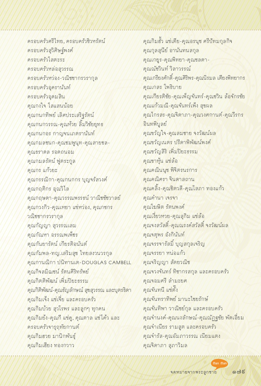 รายชื่อครอบครัวและบุคคลสำคัญในหนังสือ สุขแบบพระ Vol.1 หน้า 245