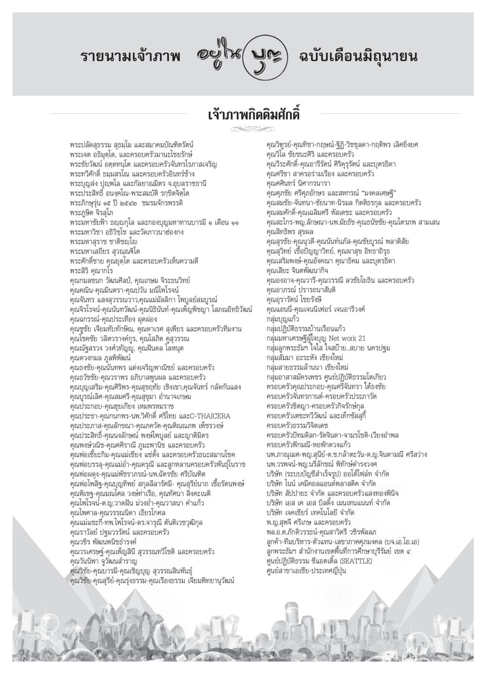 รายนามเจ้าภาพ ฉบับเดือนมิถุนายน วารสารอยู่ในบุญ ประจำเดือน มิถุนายน พ.ศ.2550 หน้า 67