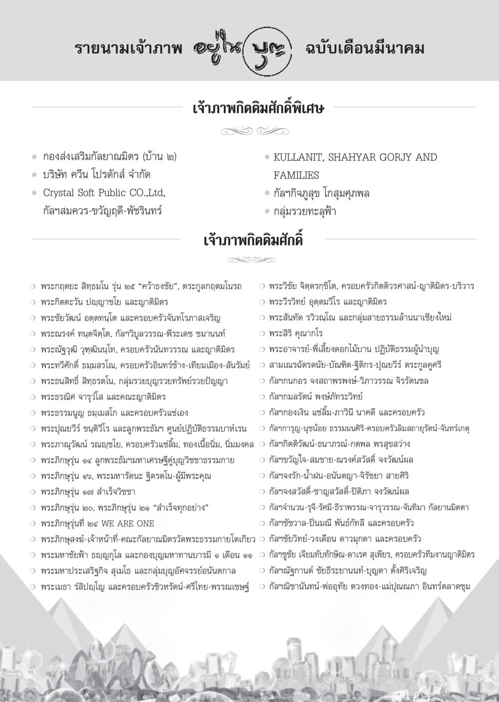 รายนามเจ้าภาพในเดือนมีนาคม วารสารอยู่ในบุญ ประจำเดือน มีนาคม พ.ศ.2555 หน้า 120