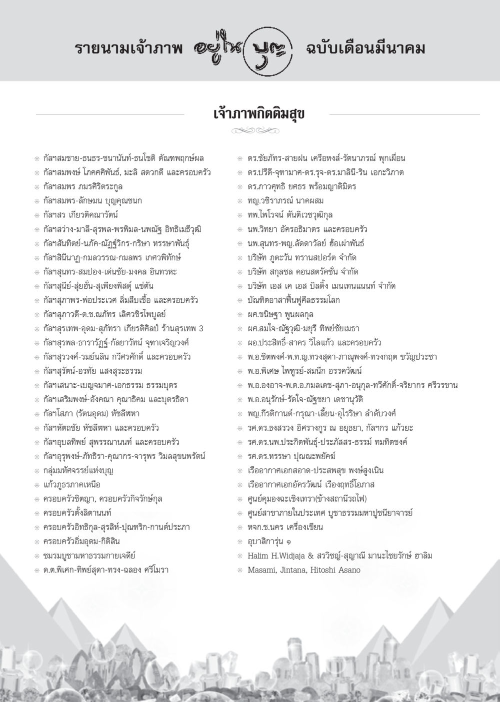 รายนามเจ้าภาพ วารสารอยู่ในบุญ ประจำเดือน มีนาคม พ.ศ.2555 หน้า 124