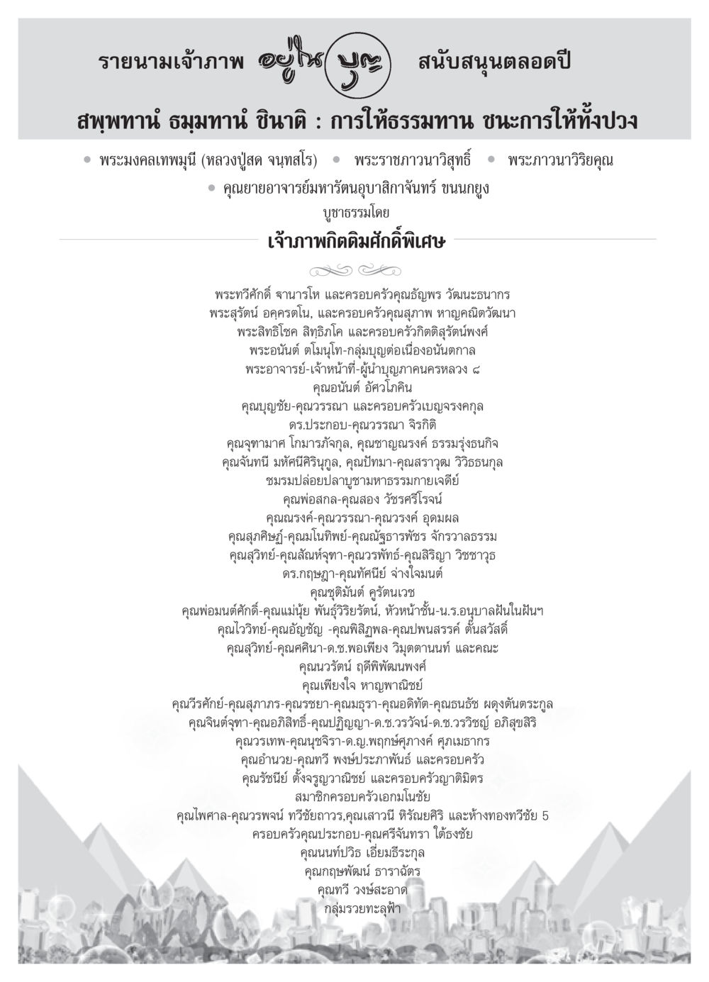 รายนามเจ้าภาพและการสนับสนุนธรรมทาน วารสารอยู่ในบุญ ประจำเดือน กันยายน พ.ศ.2550 หน้า 86