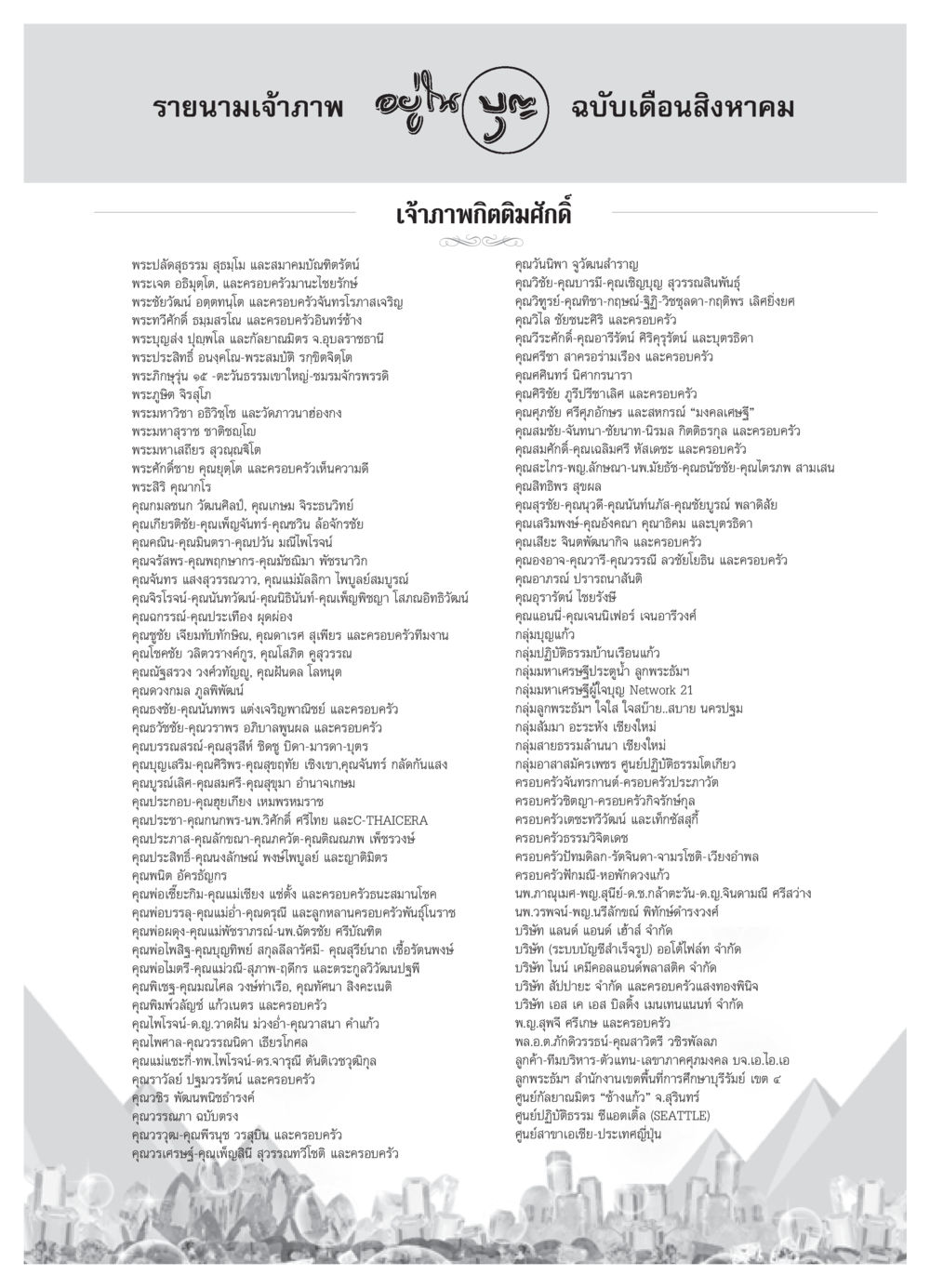 รายนามเจ้าภาพอยู่ไฟ วารสารอยู่ในบุญ ประจำเดือน กันยายน พ.ศ.2550 หน้า 87