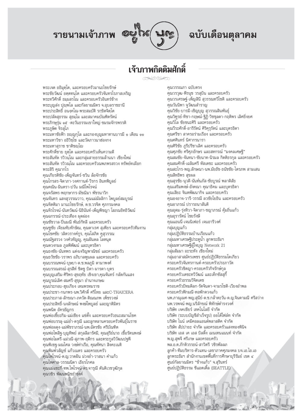 รายนามเจ้าภาพเดือนตุลาคม วารสารอยู่ในบุญ ประจำเดือน ตุลาคม พ.ศ.2550 หน้า 79