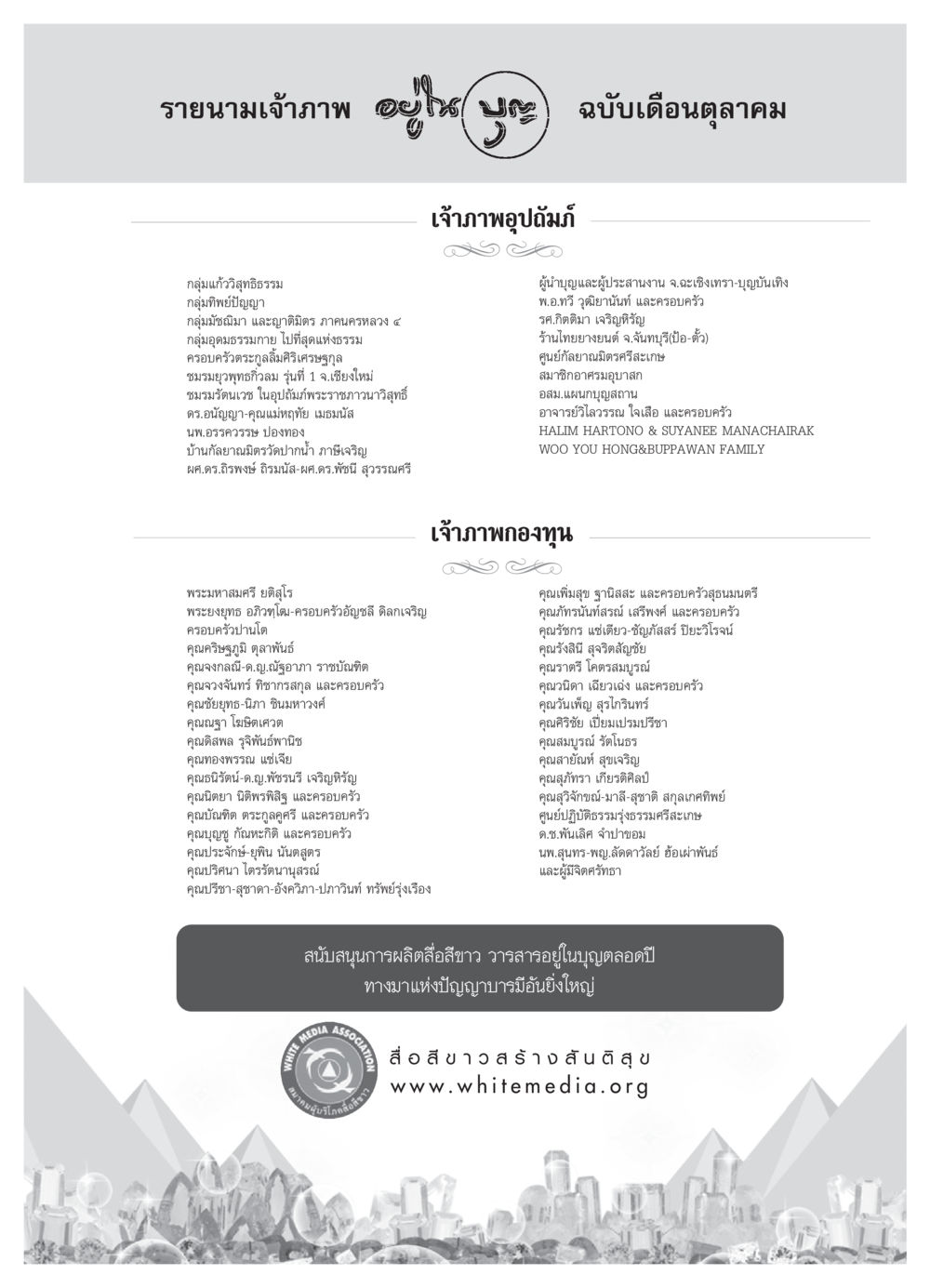 รายนามเจ้าภาพ ประจำเดือนตุลาคม วารสารอยู่ในบุญ ประจำเดือน ตุลาคม พ.ศ.2550 หน้า 81