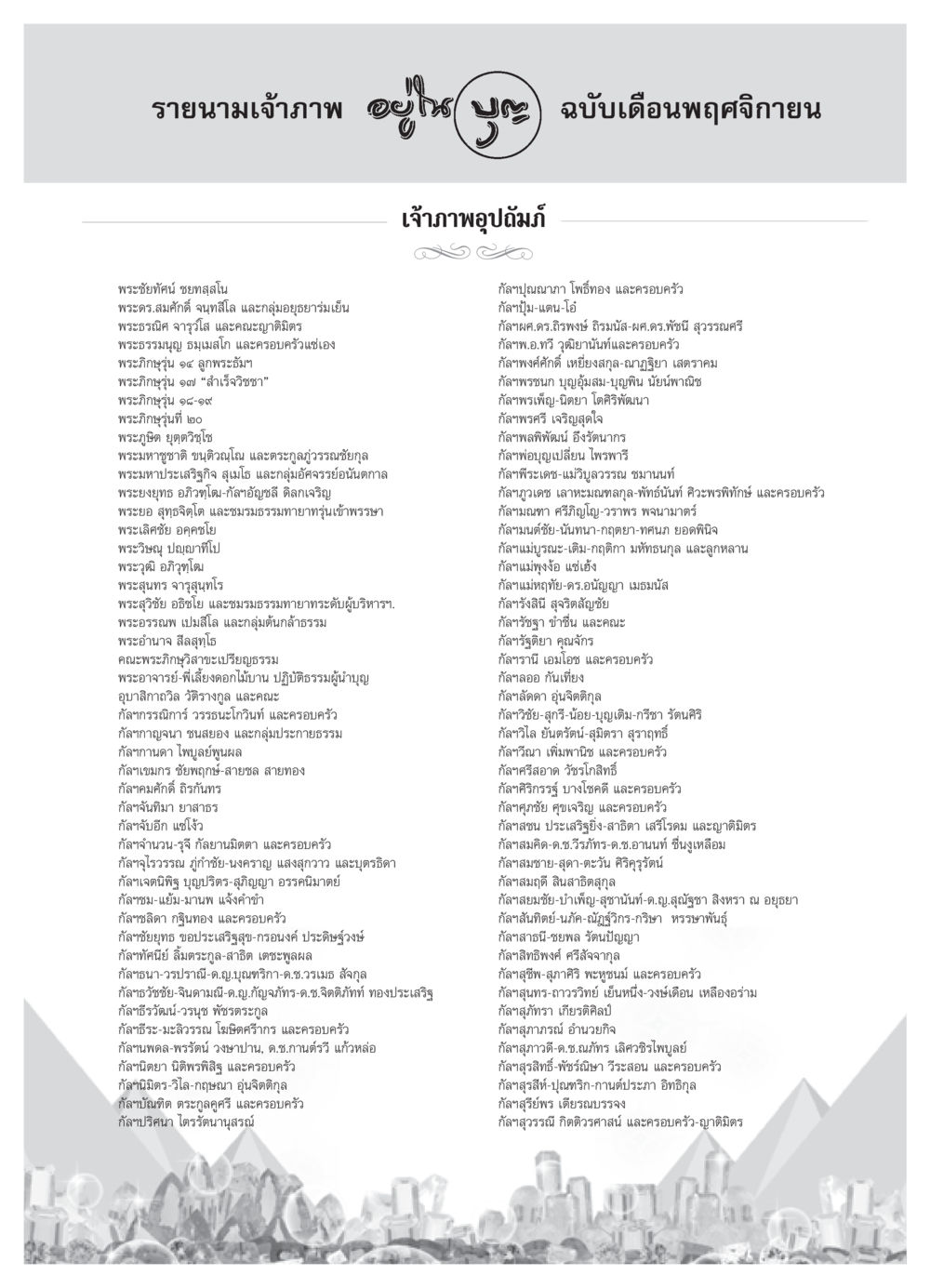 รายนามเจ้าภาพ วารสารอยู่ในบุญ ประจำเดือน พฤศจิกายน พ.ศ.2550 หน้า 84