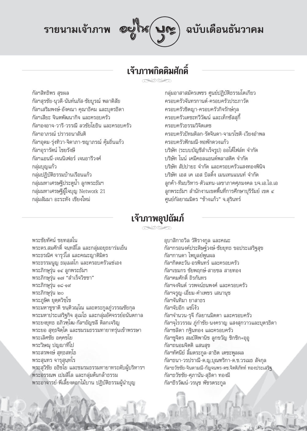 รายนามเจ้าภาพ ประจำเดือนธันวาคม วารสารอยู่ในบุญ ประจำเดือน ธันวาคม พ.ศ.2550 หน้า 94