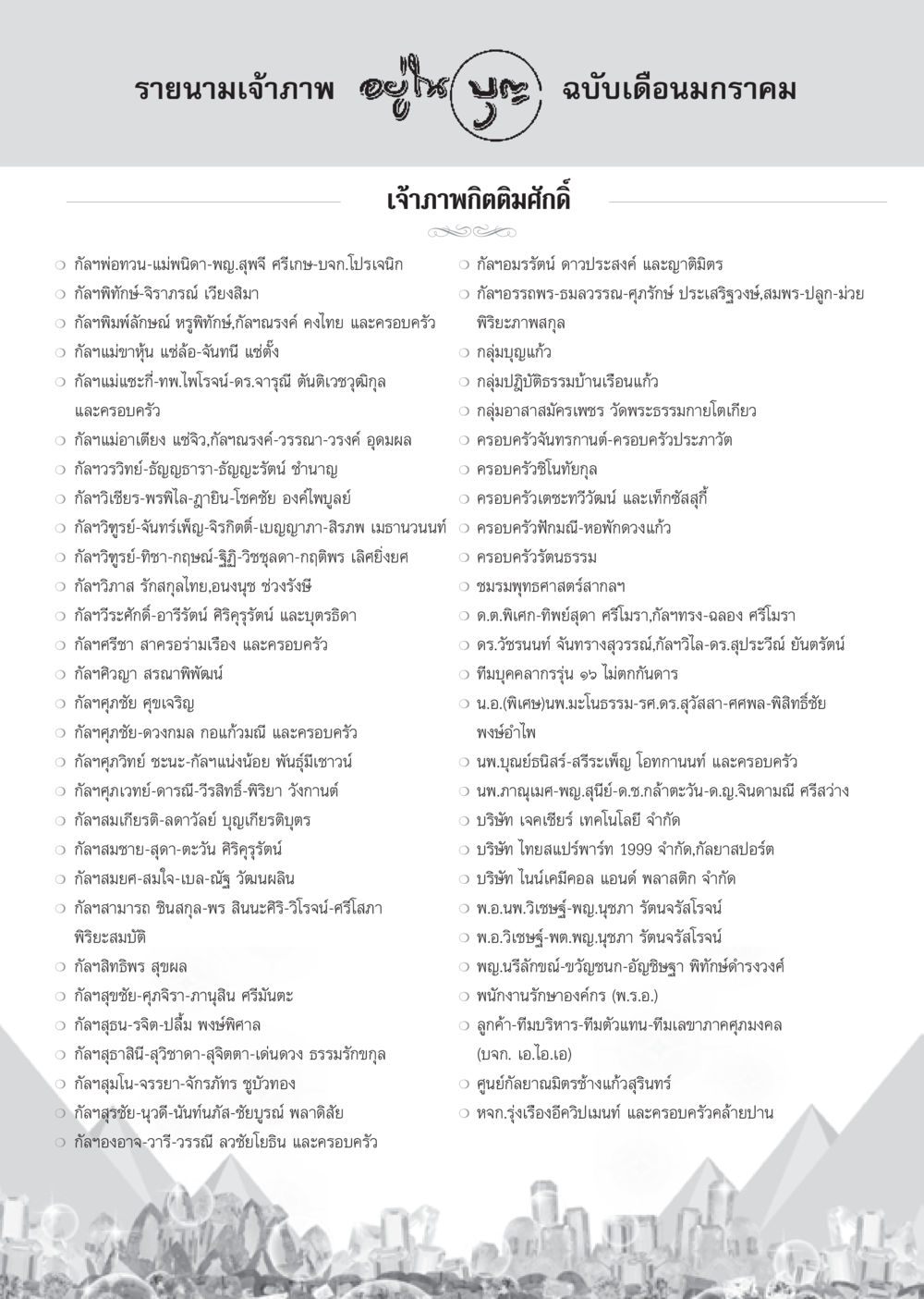รายนามเจ้าภาพ วารสารอยู่ในบุญ ประจำเดือน มกราคม พ.ศ.2555 หน้า 102