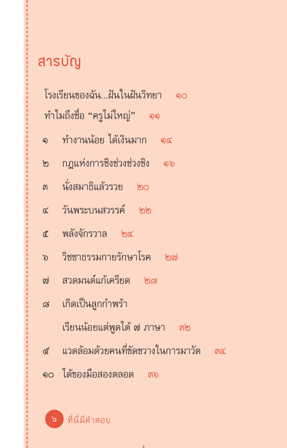 สารบัญหนังสือฝันในฝันวิทยา ที่นี่มีคำตอบ ฉบับ mini เล่มที่ 1 เรื่องแปลกแต่จริง หน้า 6