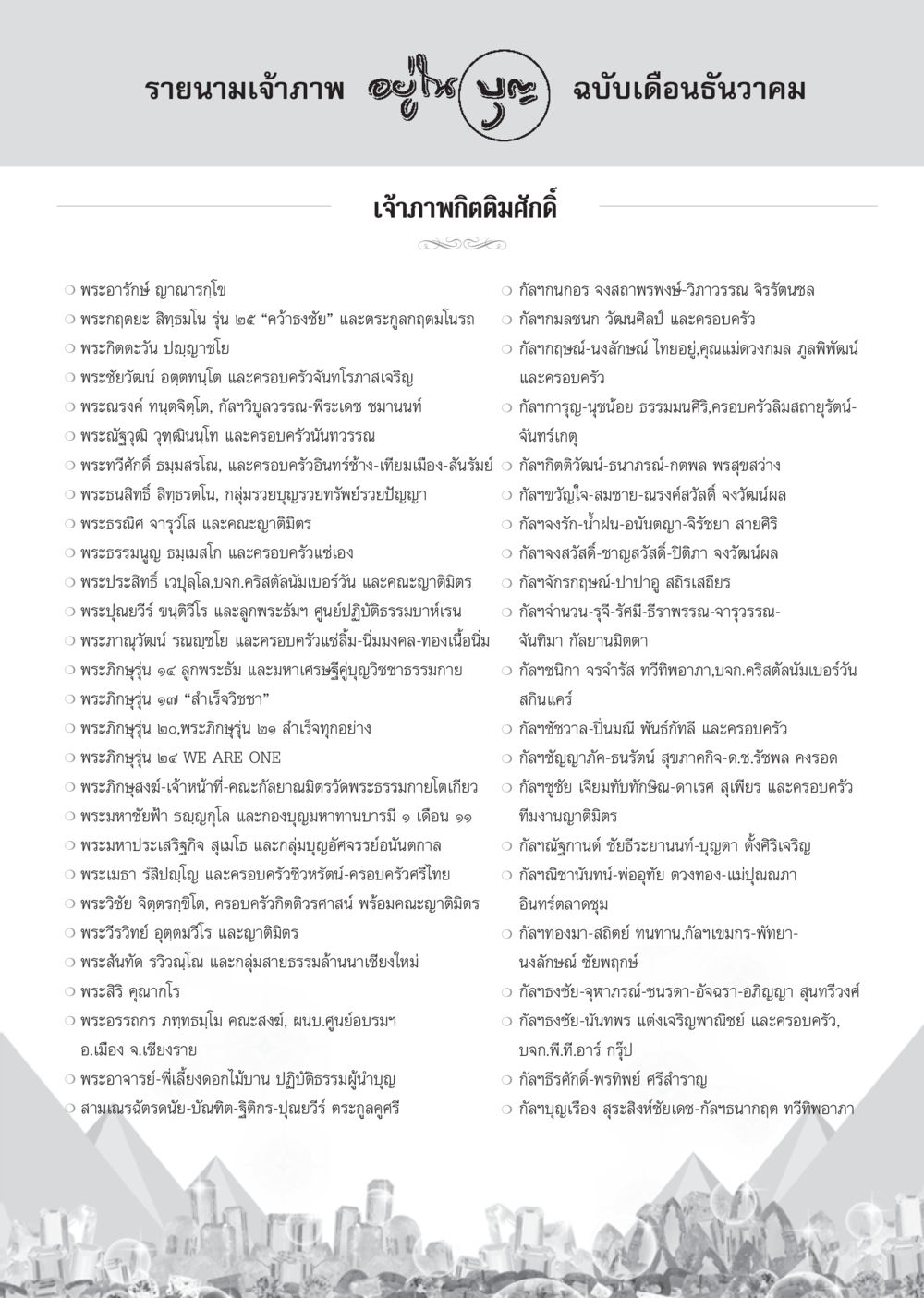 รายนามเจ้าภาพ เดือนธันวาคม วารสารอยู่ในบุญ ประจำเดือน ธันวาคม พ.ศ.2554 หน้า 113