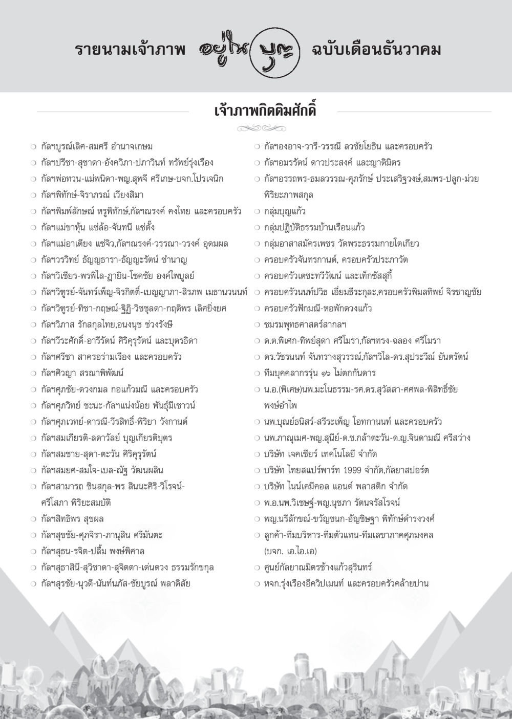 รายนามเจ้าภาพ ฉบับเดือนธันวาคม วารสารอยู่ในบุญ ประจำเดือน ธันวาคม พ.ศ.2554 หน้า 114