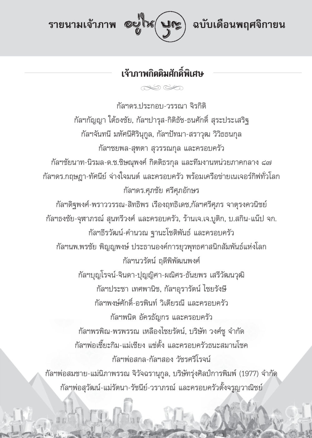 รายนามเจ้าภาพ เดือนพฤศจิกายน วารสารอยู่ในบุญ ประจำเดือน พฤศจิกายน พ.ศ.2554 หน้า 99