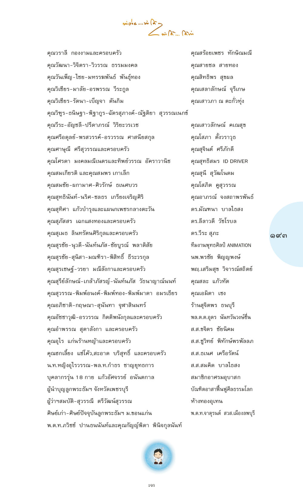 รายชื่อบุคคลสำคัญในวงการพุทธศาสนา ทำง่าย...ทำได้ ทำได้...ได้ทำ หน้า 193