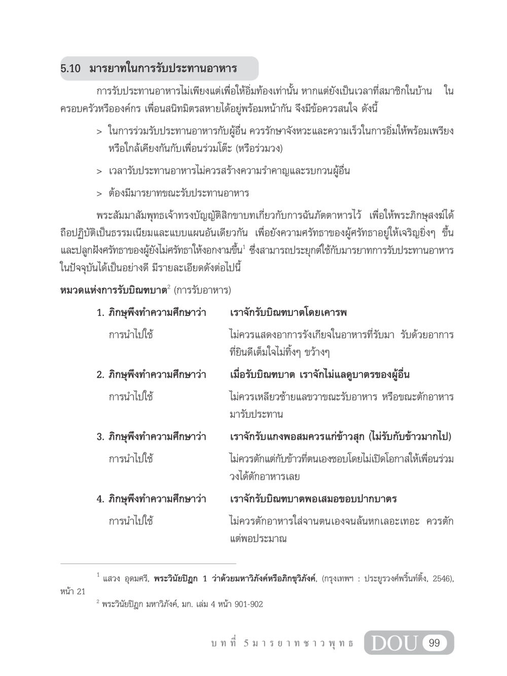 มารยาทในการรับประทานอาหาร SB 202 วัฒนธรรมชาวพุทธ หน้า 108