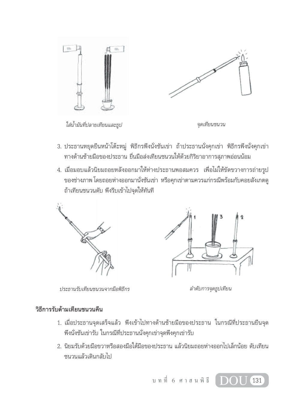 วิธีการจุดเทียนและธูปในพิธีกรรม SB 202 วัฒนธรรมชาวพุทธ หน้า 140