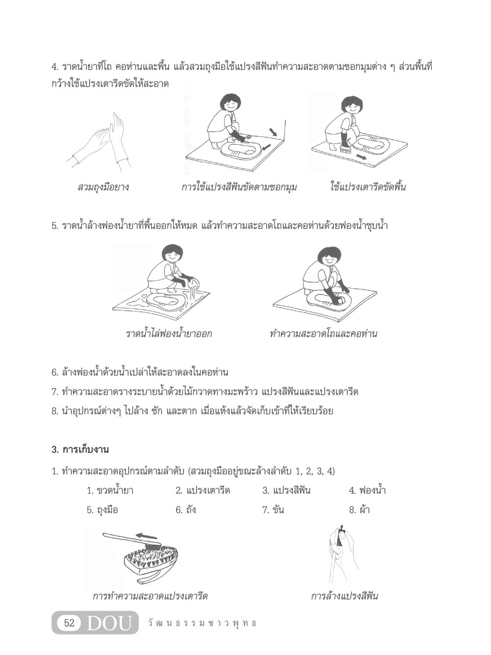 การทำความสะอาดโถและอุปกรณ์ต่างๆ SB 202 วัฒนธรรมชาวพุทธ หน้า 61