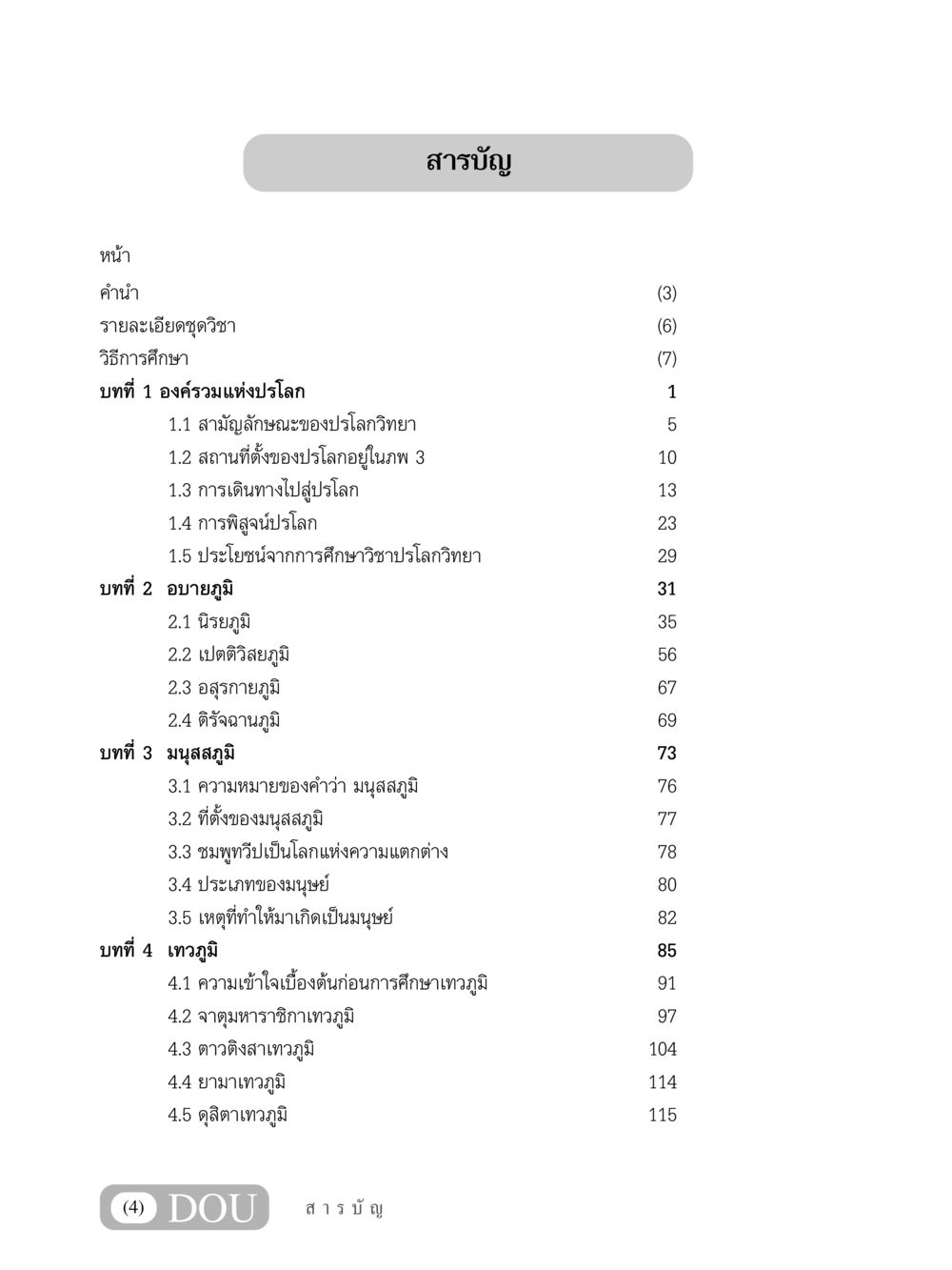 สารบัญการศึกษาเกี่ยวกับปรโลกวิทยา GL 102 ปรโลกวิทยา หน้า 5