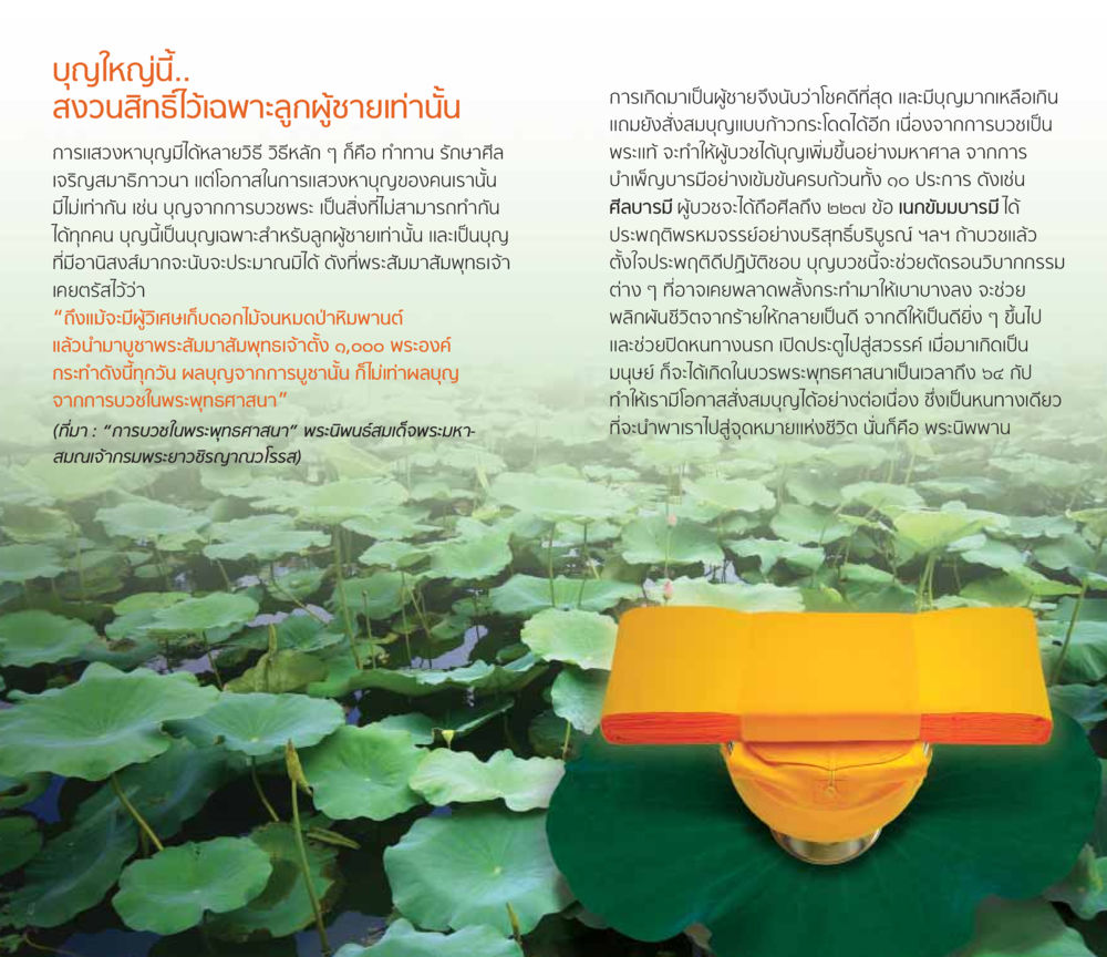 การแสวงหาบุญในพระพุทธศาสนา โชคดีที่ได้เกิดเป็นลูกผู้ชาย หน้า 8