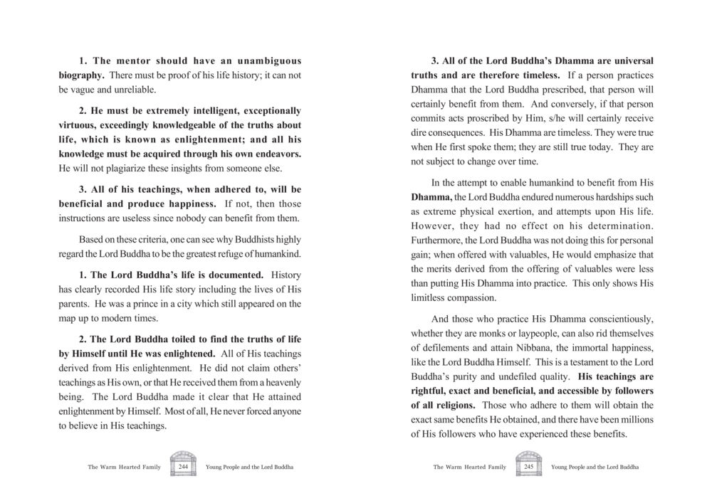 The Great Refuge of Humankind: Understanding the Teachings of the Lord Buddha The Warm Hearted Family หน้า 123
