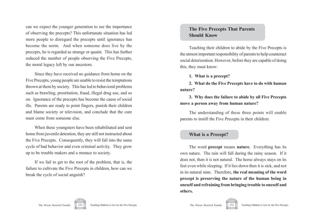 The Importance of Teaching the Five Precepts to the Younger Generation The Warm Hearted Family หน้า 137