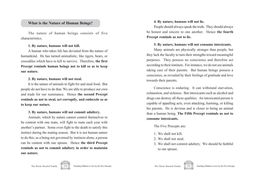 The Nature of Human Beings and the Five Precepts The Warm Hearted Family หน้า 138