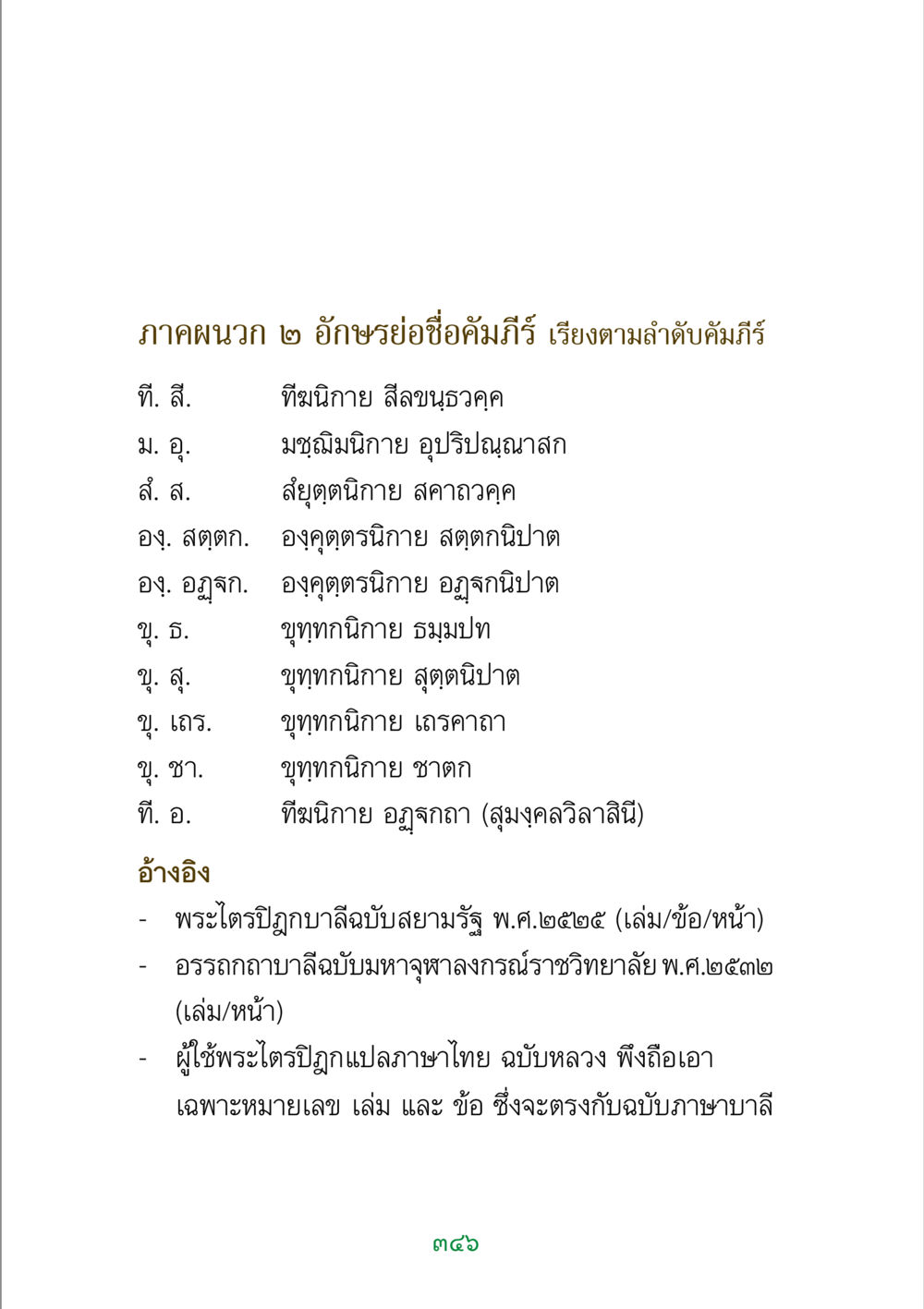 ภาคผนวก ๒ อักษรย่อชื่อคัมภีร์ พระแท้ หน้า 348