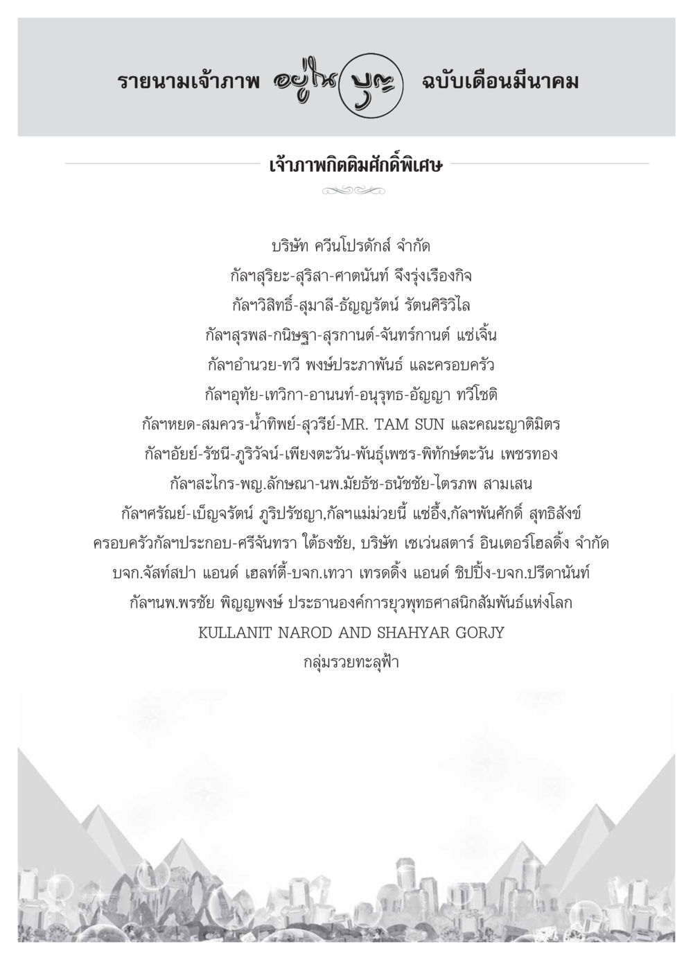 รายนามเจ้าภาพเดือนมีนาคม วารสารอยู่ในบุญ ประจำเดือน มีนาคม พ.ศ.2554 หน้า 112