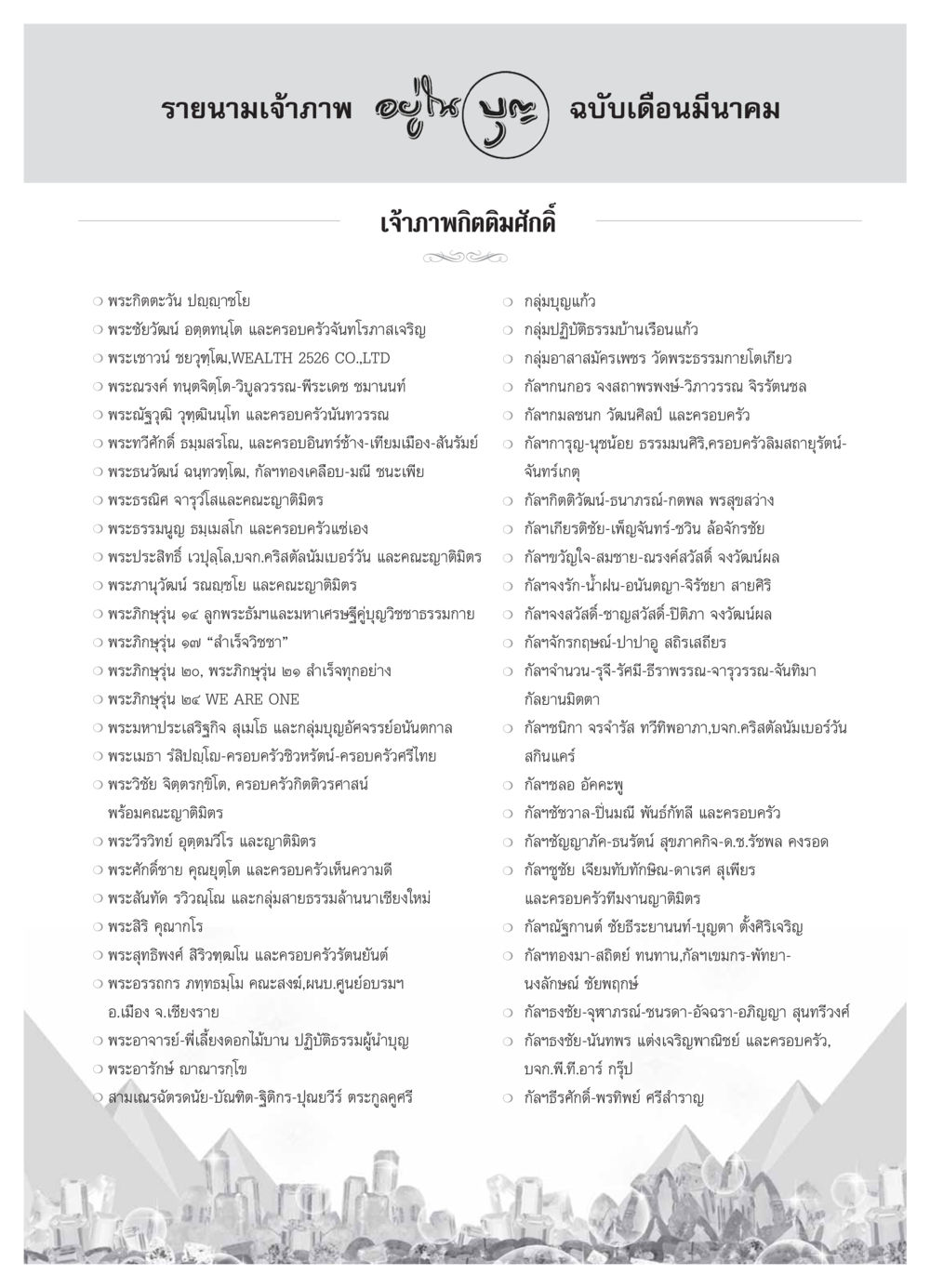 รายนามเจ้าภาพ วารสารอยู่ในบุญ ประจำเดือน มีนาคม พ.ศ.2554 หน้า 113
