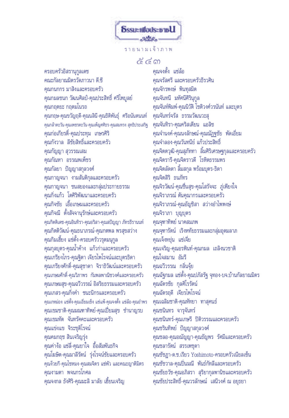 รายนามเจ้าภาพในงานศรัทธาของครอบครัวอิสรานุกูลเดช ธรรมะเพื่อประชาชน ฉบับการบำเพ็ญบารมี หน้า 544
